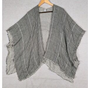J. Jill Reversible Poncho Wrap Womens One Size Plaid Fringe‎ Open Front